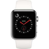 Apple Watch Series 3, 42MM, GPS + Cellular, Stainless Steel Case, Soft White Sport Band  (Renewed)