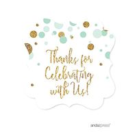 Andaz Press Mint Green Gold Glitter Boy Baby Shower Party Collection, Fancy Frame Gift Tags, Thanks for Celebrating with US, 24-Pack