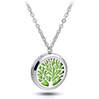 Stainless Steel Diffuser Locket Tree Life Aromatherapy Pendant Set,with 24'' Premium Chain + 5 Thick Pads