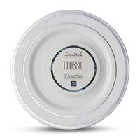 [20 Count - 6 Inch Plates] Laura Stein Designer Tableware Premium Heavyweight Plastic White Dessert Plates with Silver Border, Party & Wedding Plate, Classic Series, Disposable Dishes