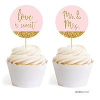 Andaz Press Blush Pink Gold Glitter Print Wedding Collection, Round Cupcake Topper DIY Party Favors Kit, 20-Pack