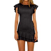 Women Cocktail Party Dress Bxzhiri Contrast Ruffle Crochet Trim Tiered Layer Flowy Casual Backless Bodycon Dress Black