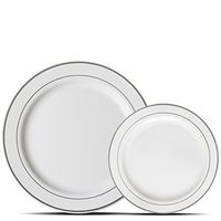 Premium 60 Pack White with Silver Rim Plastic Plates - Includes 30 Dinner Plates and 30 Salad Plates by Alpha & Sigma