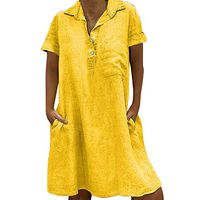Women's Loose T Shirt Dresses, Ladies Summer Plus Size Casual Solid Button Dress with Pockets Yellow