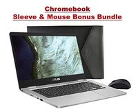 Newest Asus 14" FHD(1920x1080) Chromebook Bundle-Intel Celeron Dual-Core N3350 Processor, 4GB LPDDR4 RAM, 32GB SSD, Intel HD Graphics, Chrome OS-Bonus Mouse and Sleeve Included