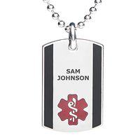 Divoti Deep Custom Laser Engraved Stainless Steel Medical Alert Necklace for Men, Steel Urban Tag Medical ID Necklace, Medical Dog Tag w/Free Engraving Chain 24 in Ball-TP Red/Black