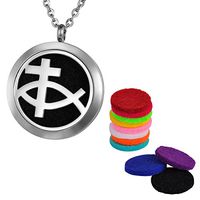 Valyria Essential Oil Diffuser Pendant Necklace Cross and Fish Aromatherapy Jewelry- Perfume Locket with Engraving