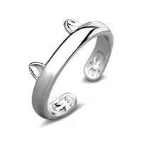 Meolin Simple Cute Cat Design Opening Finger Silver Ring,White gold,Adjustable