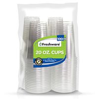 Freshware Plastic Cups [20 oz, 100-Pack] - Disposable Cold Drink Party Cups, Crystal Clear PET Cups