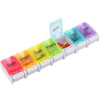 Weekly Pill Organizer Arthritis Friendly 7 Day Pill Box Container Vitamin Holder Case with Spring Open Design Large Compartment to Hold Vitamins, Fish Oil, Supplements and Medication (Rainbow)