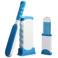 Pet Hair Remover Brush Set, Reusable Double-Side Fur Remover Lint Brush, Fur Dust Removal Tool Kit with Self-Cleaning Base for Pet Dog Cat Furniture Clothing Car Seat (Blue Brush (Small+Large))