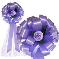 Lavender Wedding Pull Bows with Tulle Tails and Roses - 8" Wide, Set of 6, Spring, Summer, Mother's Day, Graduation, Birthday, Easter
