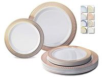 " OCCASIONS" 240 Plates Pack,(120 Guests) Premium Premium Wedding Party Disposable Plastic Plates Set -120 x 10'' Dinner + 120 x 7.5'' Salad/Dessert Plate (Venice Blush and Gold)
