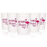 Bridal Flamingo Party Cups - 16 oz. Elegant Premium Quality & Sturdy Stadium Cups- Party Decoration and Wedding Supplies - Set of 12 Let's Get Flocked Up Print White