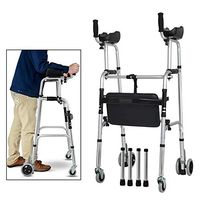 SNLY Lightweight Aluminium Elderly Wheeled Folding Walking Frame with Arm Rest Pad & Brakes,Suitable for The Limited Mobility with Disabled,B