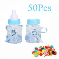 Yosoo 50pcs Cute Feeding Bottle Shape Candy Boxes 3.5 Inch Mini Fillable Baby Bottle Shower Box Candy Box for Birthday Christening Gift Party Decorations Blue