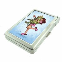 Cigarette Case with Built in Lighter Vintage Alien Abduction S2 Smoking King Size Cigarettes Silver Metal Wallet 4" X 2.75" RFID Protection Space Invaders