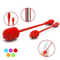 Silicone Bottle Brush with 15" Long Handle [Set of 2] for Cleaning Baby Bottles, Hydro Flask, Vase, Narrow Neck Glassware, Water Bottles - Includes 15 inch & 9.5 inch - Red