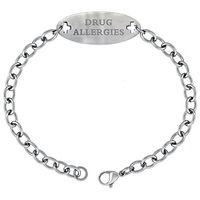 Surgical Stainless Steel Medical Alert Drug Allergy Bracelet 9/16 inch Wide, up to 9 inch Long