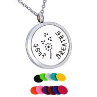 HooAMI Aromatherapy Essential Oil Diffuser Necklace - Just Breathe Dandelion Stainless Steel Locket Pendant,11 Refill Pads