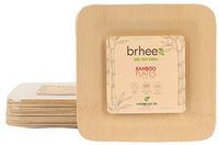brheez Bamboo Veneer Disposable Eco-Friendly Square Plates - Elegant, Compostable and Biodegradable - Made from 100% Natural Bamboo (10, 7" inch)