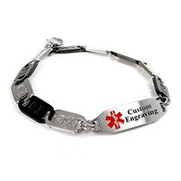 My Identity Doctor - Custom Engraved Kids Medical Bracelet, 316L Steel - Skull and Crossbones - Red - Wrist Size 6 Inch
