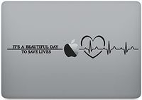 Laptop Skin Decal - Derek shepherd quote it's a beautiful day to save lives - Gray's Anatomy - Plus ECG in Heart - Macbook Pro 13" - Vinyl Decal Sticker
