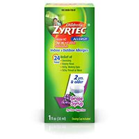 Zyrtec 24 Hr Children’s Allergy Syrup with Cetirizine, Dye- & Sugar-Free, Grape Flavor, 1 fl. oz
