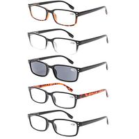 Reading Glasses 5 Pack Spring Hinge Rectangular Men and Women Readers Inclue Sun Readers (3.50, 5 Pack Mix Color)