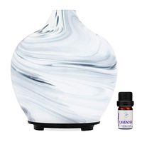 Prairie Essentials Hand Blown Glass White and Blue Essential Oils Diffuser 60ml with 5ml Bottle of Lavender 100% Pure Therapeutic Grade Essential Oil