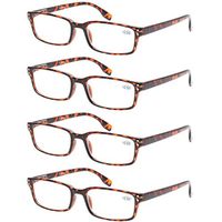 READING GLASSES 4 Pack Spring Hinge Comfort Readers Plastic Includes Sun Readers, 4 Pack Tortoise, Medium