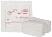 Type VII Gauze Sponges 4" x 4". Pack of 10 32-ply X-Ray Detectable Gauze Dressings for Wound Cleaning, prepping, debriding, Packing. Sterile, 100% Cotton, Latex-Free.