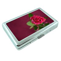 Pink Rose Em1 Hip Silver Cigarette Case Id Holder Metal Wallet 4" X 2.75" RFID Protection