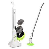 Spin Scrubber, ADPOW Upgraded Electric Spin Scrubber with LED Display, Cordless Power Household Extension Handle Shower Cleaner Including Scrubber Brushes Mops Sponge and Storage Rack