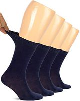 Hugh Ugoli Women's Bamboo Diabetic Crew Socks With Seamless Toe, 4 Pairs, Navy Blue (Shoe Size: 9-12)