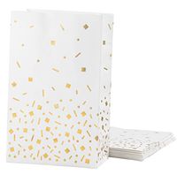 Party Treat Bags - 24-Pack Gift Bags Party Supplies, Paper Favor Bags, Recyclable Goodie Bags for Birthdays, Weddings, Holographic Foil Confetti Design, White, 5.5 x 8.6 x 3 Inches