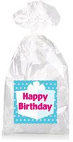 Blue and Pink Present Happy Birthday Party Favor Bags with Ties - 12pack