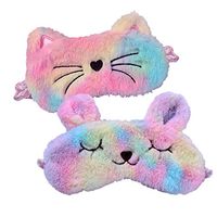 Shinywear Cute Animal Eye Mask Soft Plush Sleep Masks for Women Girls Kids Funny Horned Sleeping Eye Shade Cover Blinder Home Traveling (2 Pcs Rainbow Colorful Gradual Bear + cat)