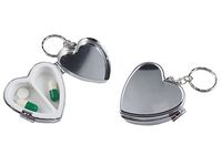 Pack of 2 Metal Heart Shape Pill Boxes Keychain Two Compartment Medicine Holder Container Vitamin Drug Case Organizer Keyring