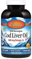 Carlson - Cod Liver Oil, 460 mg Omega-3s + Vitamins A & D3, Wild-Caught Norwegian Arctic Cod-Liver Oil, Sustainably Sourced Nordic Fish Oil Capsules, Lemon, 300 Softgels