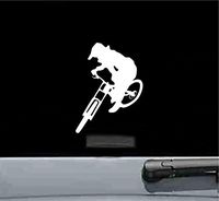 JS Artworks Mountain Biker Bike Vinyl Decal Sticker (White)