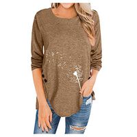 Meikosks Women's Round Neck Long Sleeve T Shirt Plus Size Tops Cute Print Pullover Casual Blouses Khaki