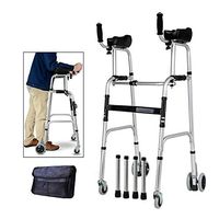 Wheel Walking Frame with Armrest Support Pad Thick Aluminum Alloy Rehabilitation Auxiliary Walking Frame Elderly Walking Aid Height Adjustable (Without Seat)
