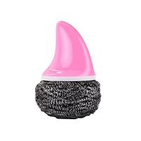 BESTONZON Stainless Steel Sponges Scrubbers Pan Pot Brush Dish Washing Sponge Cleaner Scrubb with Shark Handle(Pink)