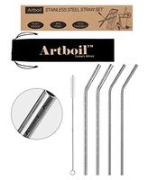 Artboil Upgrade 10 1/2inch Stainless Steel Drinking Straws Set of 4 (1Cleaning Brush Included) - 18/8 Steel - New Geometric Pattern - Reusable Metal Straws for 30oz 20oz Tumbler