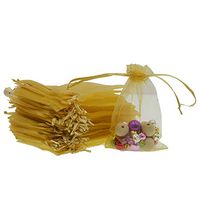 Lautechco 100Pcs Organza Bags 3.5x4.5 inches Golden Organza Gift Bags Small Mesh Bags Drawstring Gift Bags Christmas Drawstring Organza Gift Bags (3.5x4.5 inches Golden)
