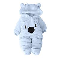 Winter Unisex Baby Warm Romper,Solid Cute Bear Print Velvet Hooded Jumpsuit (12-18 Months, Light Blue)