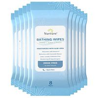 No Rinse Bathing Wipes by Nurture | 192 Microwavable Adult Wash Cloths with Aloe Vera and Vitamin E - Rinse Free Cleansing Bath Wipes - Latex, Lanolin, and Alcohol Free - 24 Packs of 8 Wipes