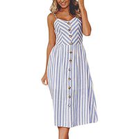 Women's V Neck Maxi Dresses, Clearance Sale! Ladies Sleeveless Button Casual Loose Striped Sundress Beach Dress