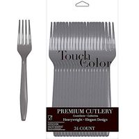 ELEGANI Gray Premium Plastic Forks 24ct Wedding Reception Supplies
